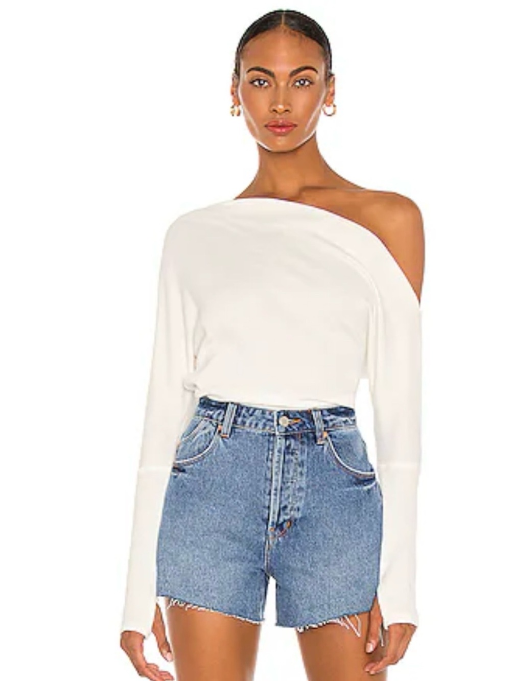 Free People minimalist we the free Fuji Off-Shoulder Long Sleeve Top in White